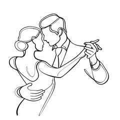 Obraz premium Elegant couple dancing closely in minimalistic line art 