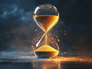 Twisting hourglass defying gravity with sand flowing upward in surreal lighting