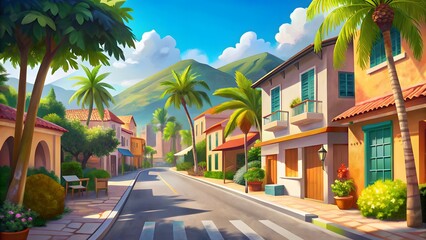 Fototapeta premium Sunny Mediterranean Street Scene