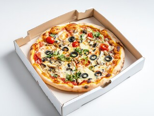 Delicious Pizza in Cardboard Box. (1)