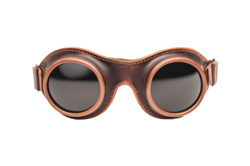 Vintage aviator goggles with leather trim and reflective lenses, cut out