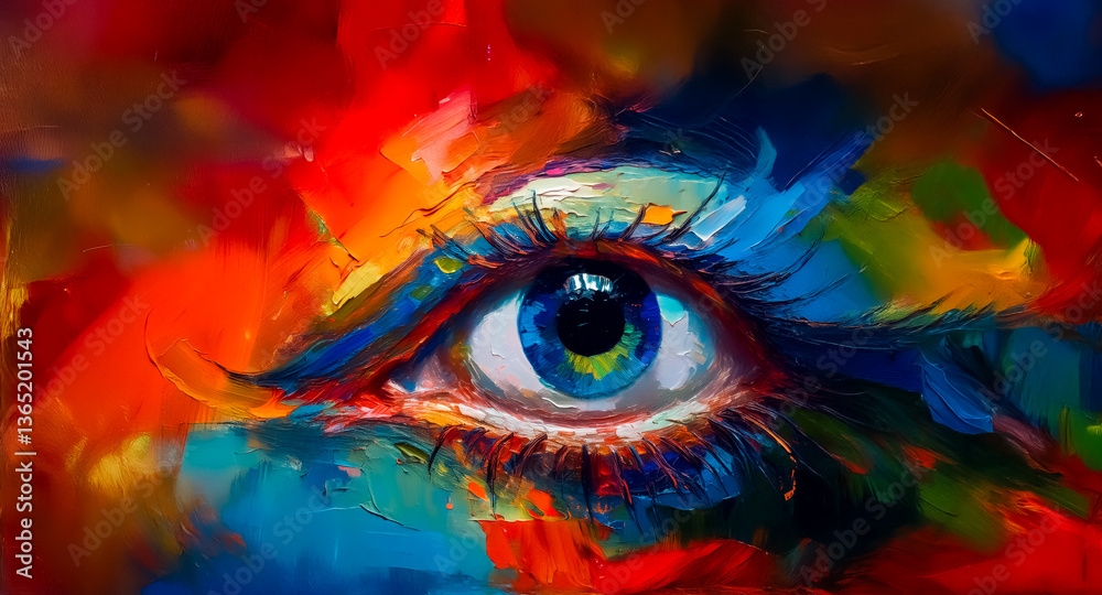 Aufkleber abstract painting of an eye. vibrant colors and expressive brushstrokes make a dynamic composition. 