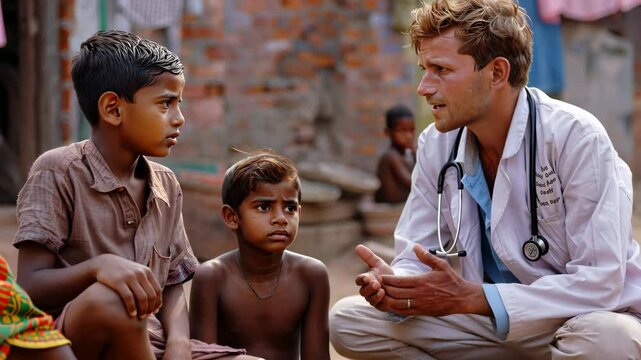 A doctor offering free medical check-ups to underprivileged children