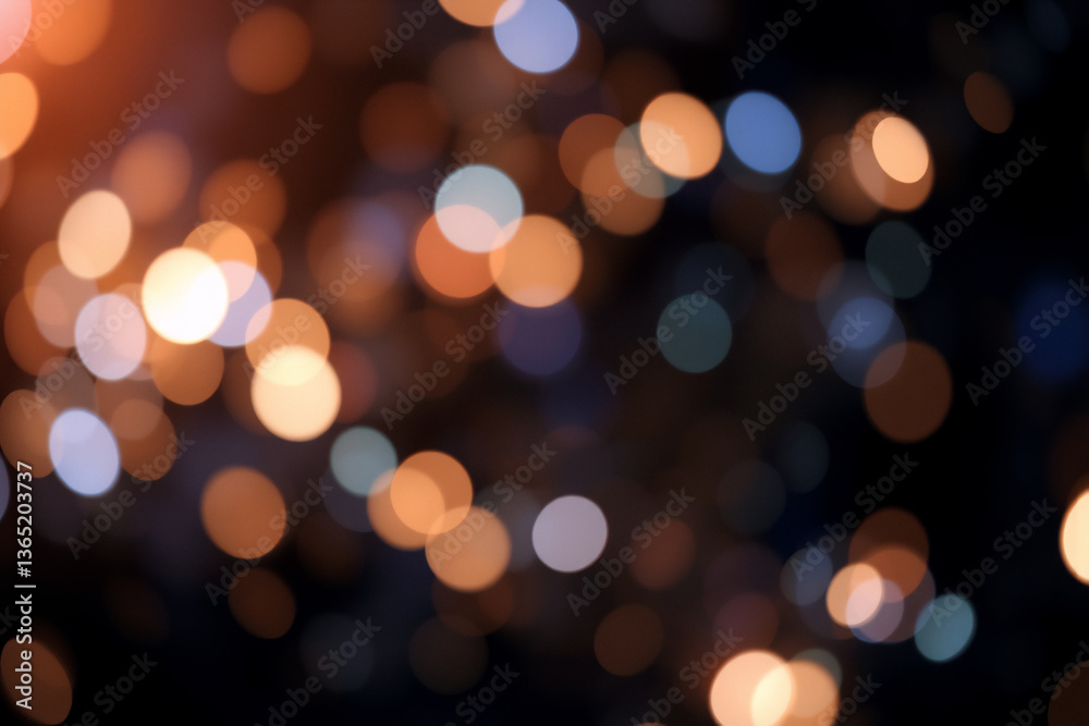 Poster Warm orange and cool blue bokeh circles softly glow against a dark backdrop, creating a magical and dreamy atmosphere of light and color.