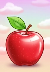 Obraz premium Vibrant red apple gleams softly under pastel sky. AI Generated