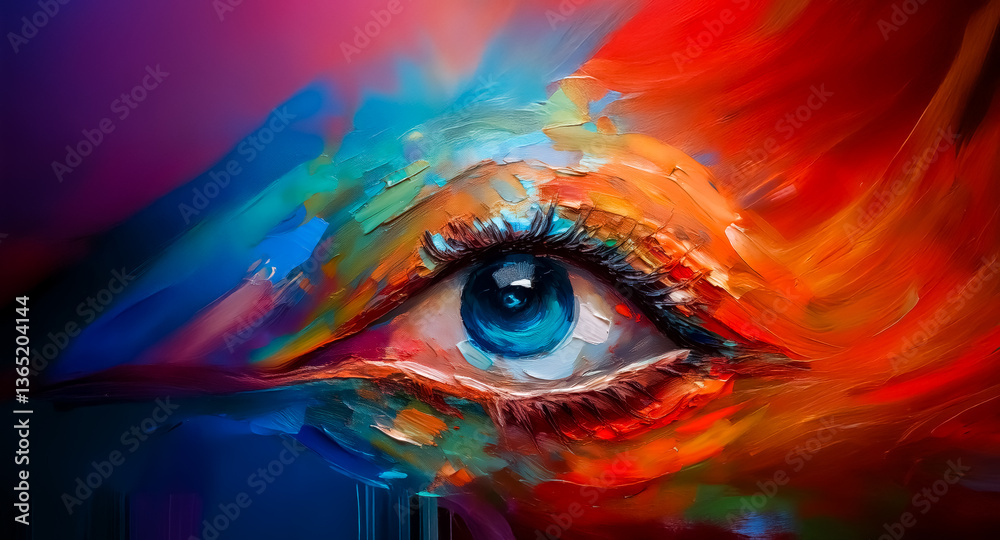 Poster a vibrant and artistic close-up of an eye is rendered in bold brushstrokes with a rich palette of co