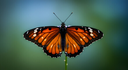 Obraz premium Magnificent queen butterfly presenting vibrant coloration in macro photography