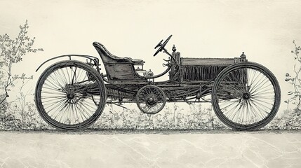 Fototapeta premium A vintage automobile depiction in a monochromatic line drawing style