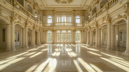 Obraz premium Elegant baroque style hall with gilded accents and large windows