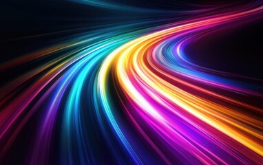 Obraz premium A vibrant, abstract representation of flowing light trails in a dark space, showcasing a blend of colors that creates a dynamic visual effect, suitable for backgrounds or digital art