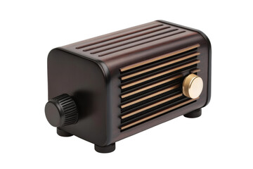 Vintage wooden radio with brass knobs and grille, cut out