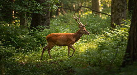 Majestic red brocket deer wandering through a lush and vibrant forest scene