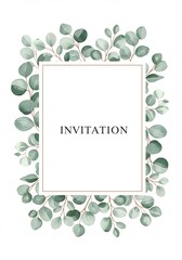 Elegant Eucalyptus Frame Wedding Invitation Design. AI Generated