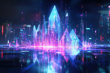 Fototapeta premium A futuristic cityscape, vibrant neon lights illuminate the digital architecture, showcasing technological advancement.
