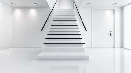 Obraz premium Modern Minimalist White Staircase in Bright Interior