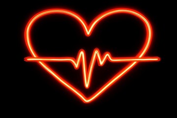 Glowing Neon Heart Shape With Pulse Lines On Black Background