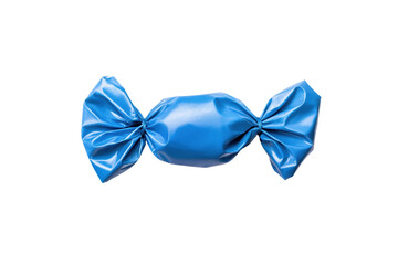 Shiny blue wrapped candy on black background, cut out