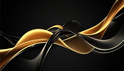 A dynamic and artistic representation of intertwined golden and black wavy patterns against a dark background. The golden wavy lines appear to be flowing and shimmering, creating a sense of movement 