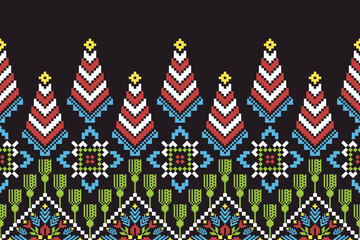 Cross stitch pattern concept showcasing traditional ethnic geometric pattern, Design for textile, background,carpet,wallpaper,clothing,wrapping,Batik,fabric,Vector illustration	

