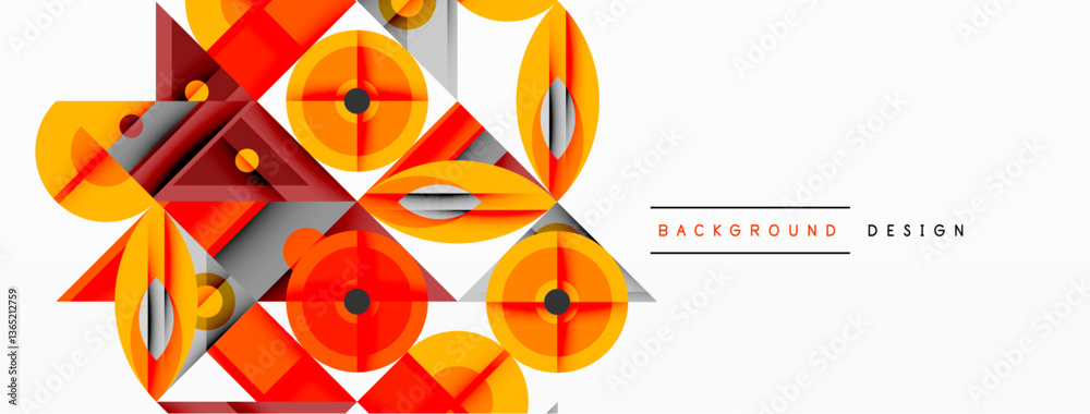 Aufkleber Geometric abstract composition with intersecting shapes, circles, triangles, and gradients, blending vibrant colors and dynamic contrasts to create a modern, futuristic visual design