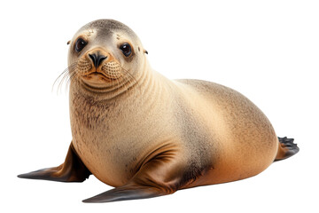 Obraz premium Cute seal resting on white background, cut out