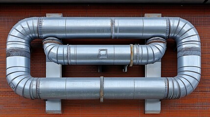 Large shiny metal pipes forming a looped industrial design