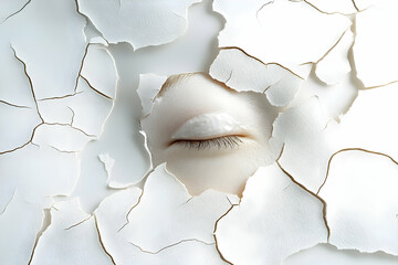 Obraz premium Surreal Eye Emerging Through Cracked Surface of Porcelain Beauty