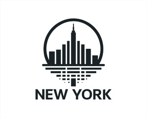New York City skyline silhouette black and white logo vector illustration. New York City of United States of America vector template. Urban Architecture and Skyscrapers