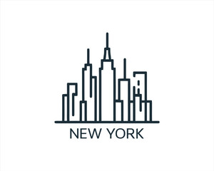 Fototapeta premium New York City skyline silhouette black and white logo vector illustration. New York City of United States of America vector template. Urban Architecture and Skyscrapers