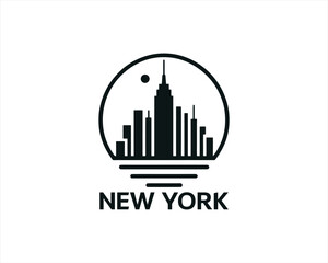 Fototapeta premium New York City skyline silhouette black and white logo vector illustration. New York City of United States of America vector template. Urban Architecture and Skyscrapers