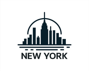 New York City skyline silhouette black and white logo vector illustration. New York City of United States of America vector template. Urban Architecture and Skyscrapers