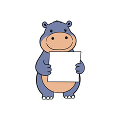 Happy Hippo Illustration Featuring a Blank Poster for Text and Educational Materials
