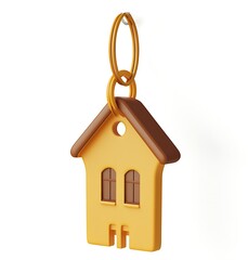 A plastic keychain in the shape of an open house