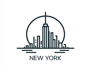 Fototapeta premium New York City skyline silhouette black and white logo vector illustration. New York City of United States of America vector template. Urban Architecture and Skyscrapers