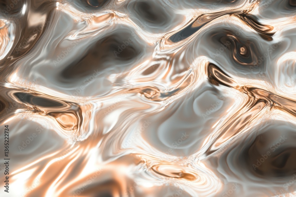 Poster fluid metallic surface with intricate patterns reflecting light in a dynamic way