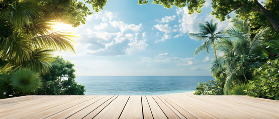 Panorama view on beautiful sunset and tropical beach. Relaxation and calmness beach holiday, resort or hotel. Summer vacation on tropical beach landscape	