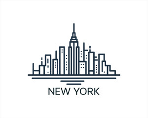 Fototapeta premium New York City skyline silhouette black and white logo vector illustration. New York City of United States of America vector template. Urban Architecture and Skyscrapers