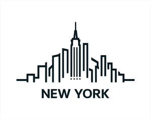 Fototapeta premium New York City skyline silhouette black and white logo vector illustration. New York City of United States of America vector template. Urban Architecture and Skyscrapers