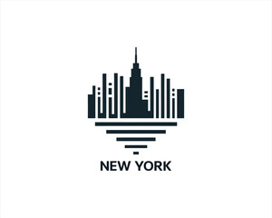 Fototapeta premium New York City skyline silhouette black and white logo vector illustration. New York City of United States of America vector template. Urban Architecture and Skyscrapers