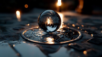 Crystal Orb Reflection - A Window to Light and Darkness in a Blurred Space