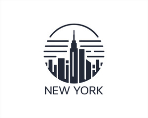 New York City skyline silhouette black and white logo vector illustration. New York City of United States of America vector template. Urban Architecture and Skyscrapers