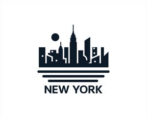 Fototapeta premium New York City skyline silhouette black and white logo vector illustration. New York City of United States of America vector template. Urban Architecture and Skyscrapers