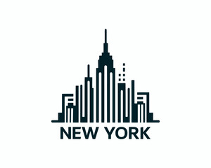 Fototapeta premium New York City skyline silhouette black and white logo vector illustration. New York City of United States of America vector template. Urban Architecture and Skyscrapers