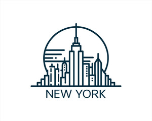 Fototapeta premium New York City skyline silhouette black and white logo vector illustration. New York City of United States of America vector template. Urban Architecture and Skyscrapers