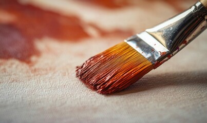 Fototapeta premium A brush with red paint gently caresses the canvas, capturing the essence of artistic expression.