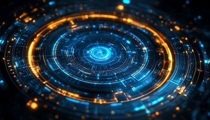 Fototapeta premium Abstract illustration depicting concentric circles and technological connections