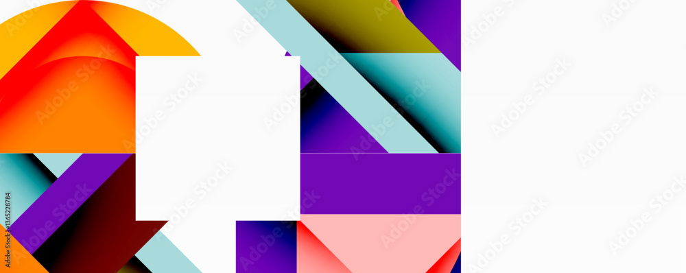 Aufkleber Abstract geometric composition with interlocking circular and angular shapes, featuring smooth gradients and sharp contrasts on a white background
