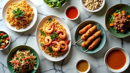 Delicious Asian fusion food platter with shrimp