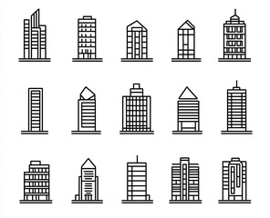 Collection of various modern building outlines