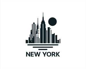 New York City skyline silhouette black and white logo vector illustration. New York City of United States of America vector template. Urban Architecture and Skyscrapers